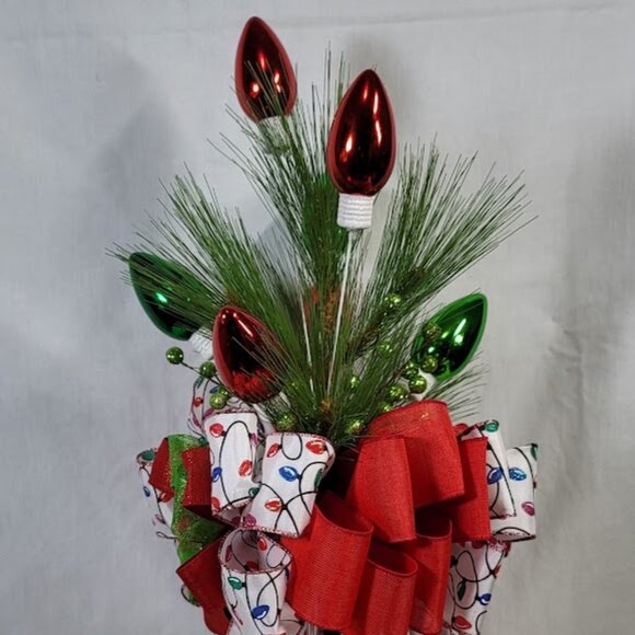 Christmas Tree Topper, Christmas Tree Light Bulb Double-Sided Bow Tree Topper - Picture 4 of 8